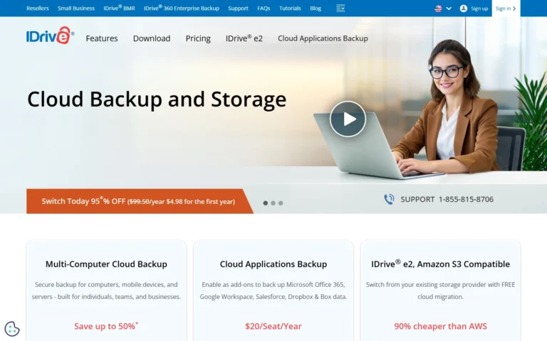 Captura del sitio web de IDrive