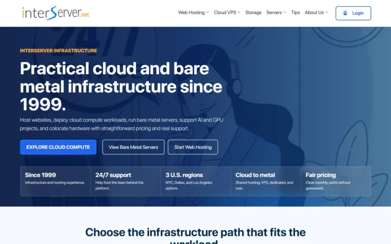 Captura del sitio web de Interserver