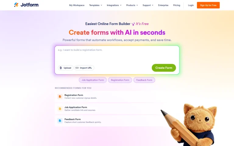 Captura del sitio web de Jotform