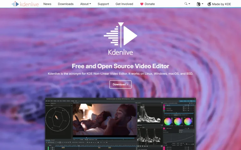 Captura del sitio web de Kdenlive