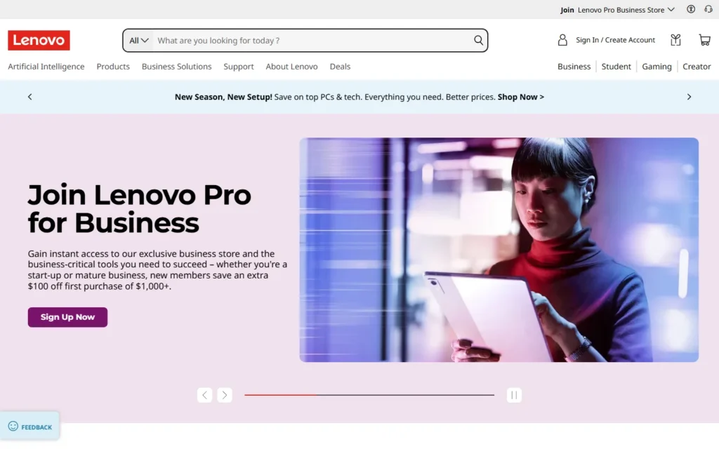 Captura del sitio web de Lenovo