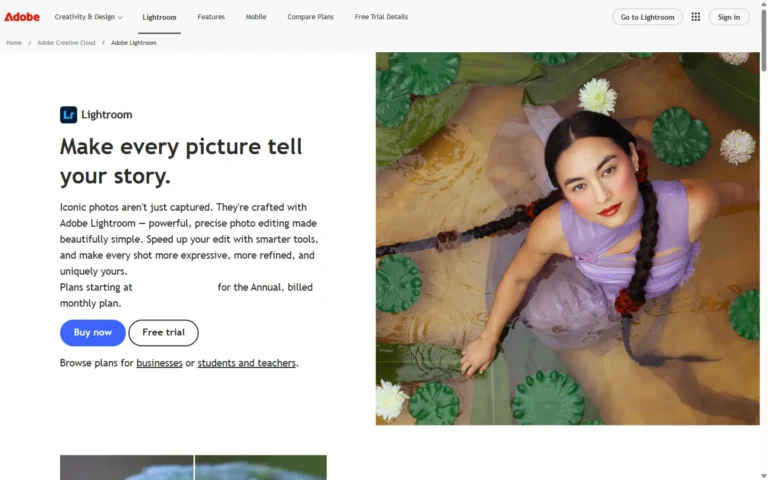 Captura del sitio web de Adobe Lightroom + Photoshop