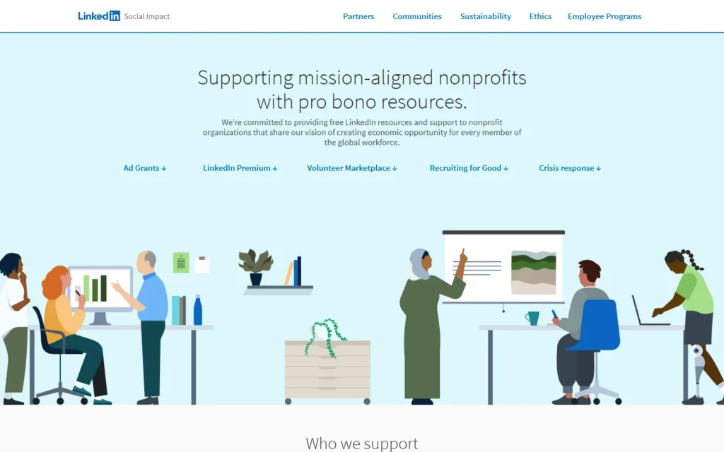 Captura del sitio web de LinkedIn for Nonprofits