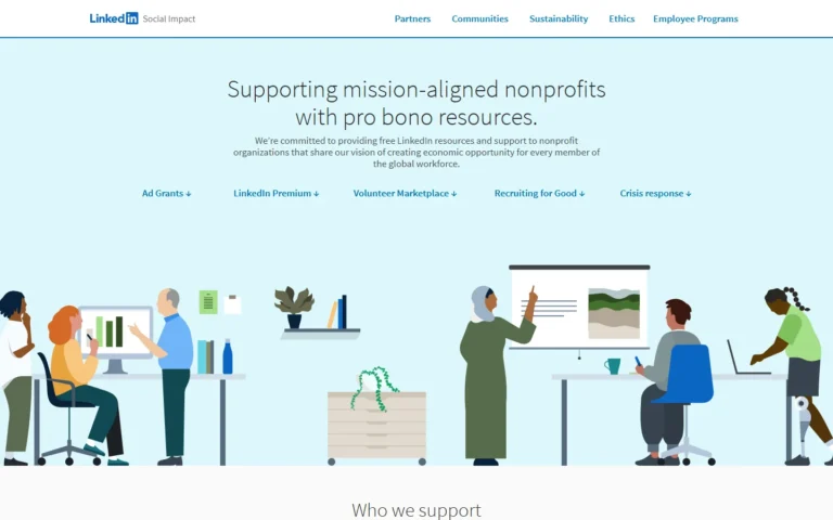 Captura del sitio web de LinkedIn for Nonprofits