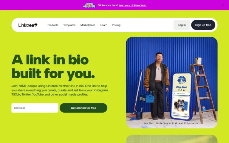 Captura del sitio web de Linktree