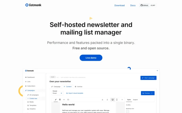 Captura del sitio web de listmonk