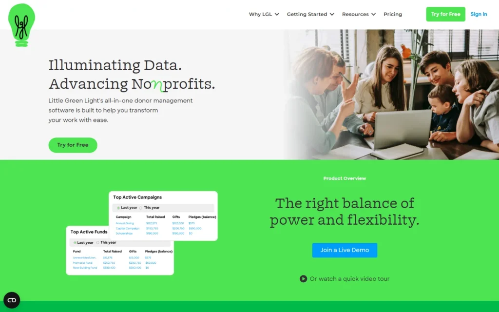 Captura del sitio web de Little Green Light