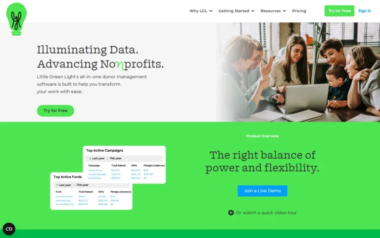 Captura del sitio web de Little Green Light