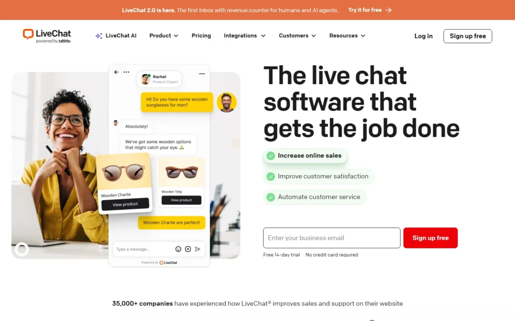 Captura del sitio web de Livechat