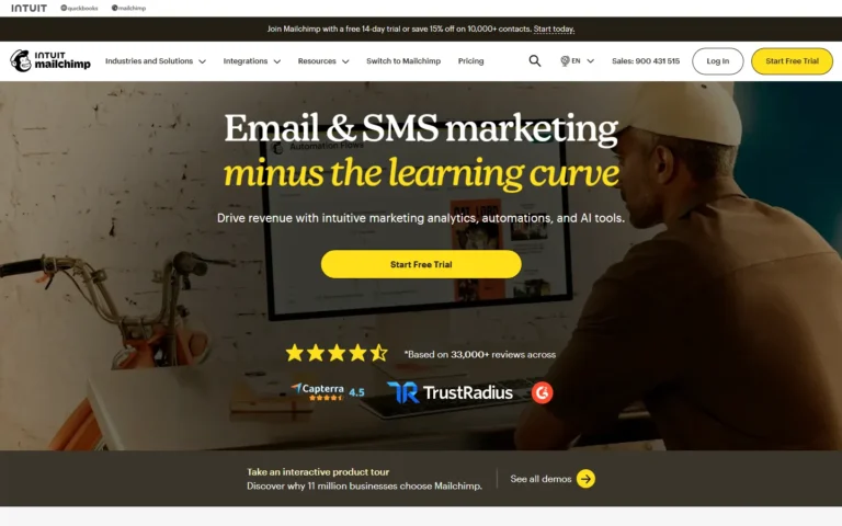 Captura del sitio web de Mailchimp
