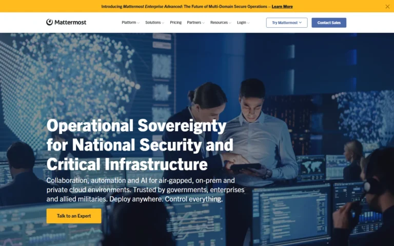 Captura del sitio web de Mattermost