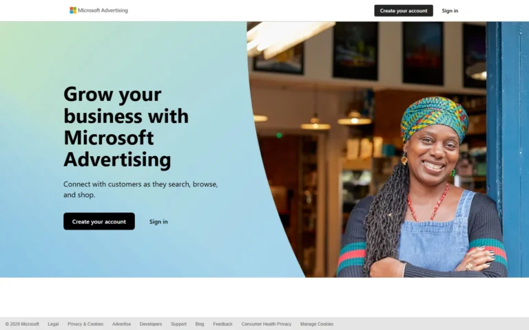 Captura del sitio web de Microsoft Ads