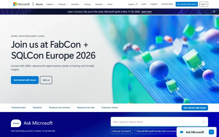 Captura del sitio web de Microsoft Azure