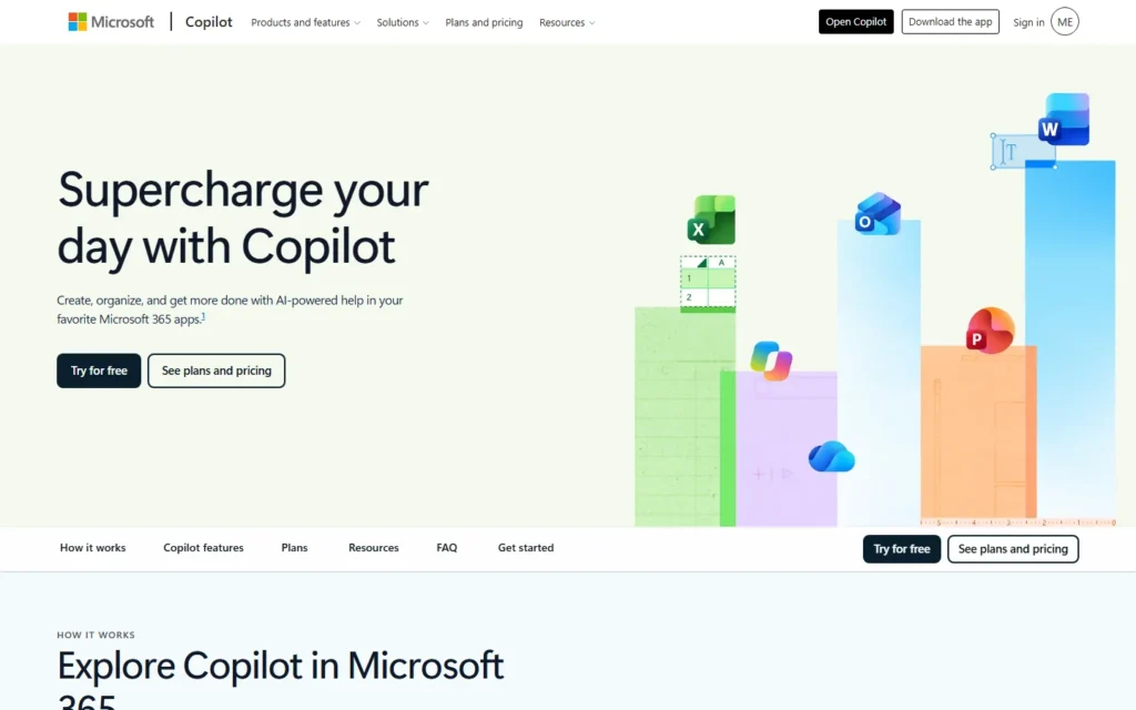 Captura del sitio web de Microsoft Copilot