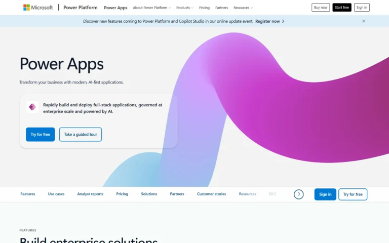 Captura del sitio web de Microsoft Power Apps
