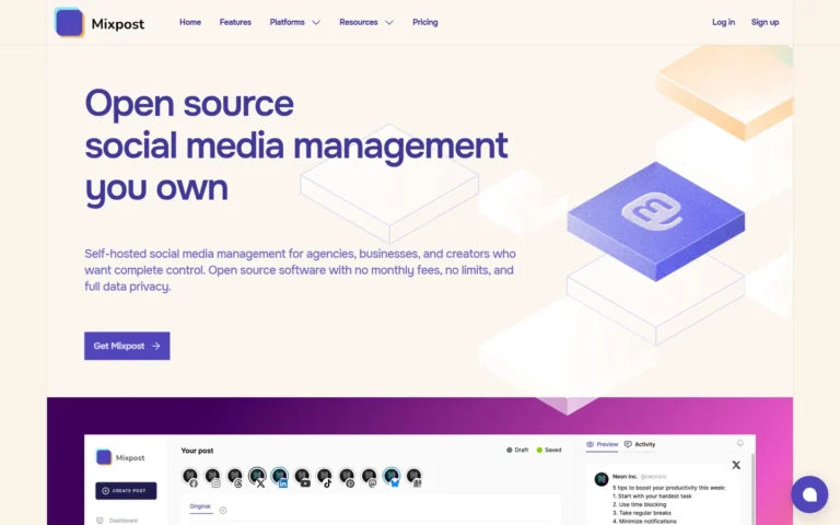 Captura del sitio web de Mixpost