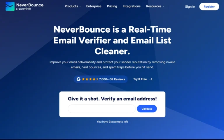 Captura del sitio web de Neverbounce