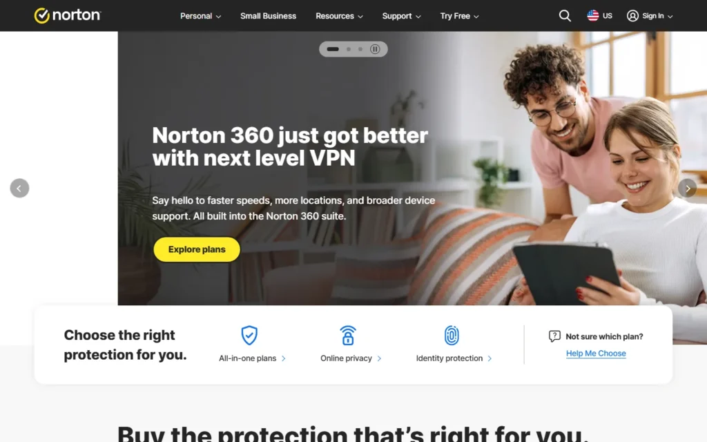 Captura del sitio web de Norton