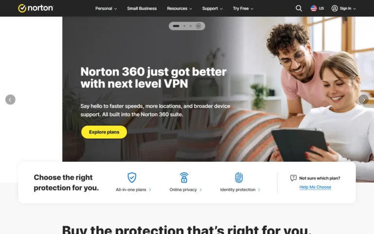Captura del sitio web de Norton
