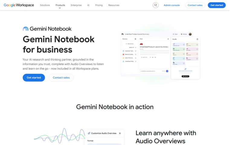Captura del sitio web de Gemini Notebook