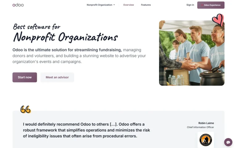Captura del sitio web de Odoo