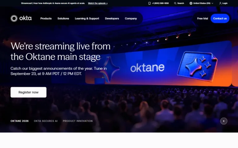 Captura del sitio web de Okta