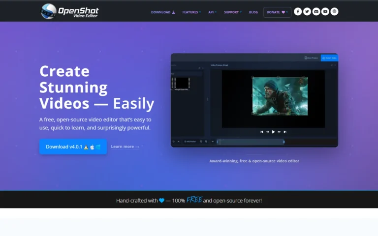Captura del sitio web de OpenShot
