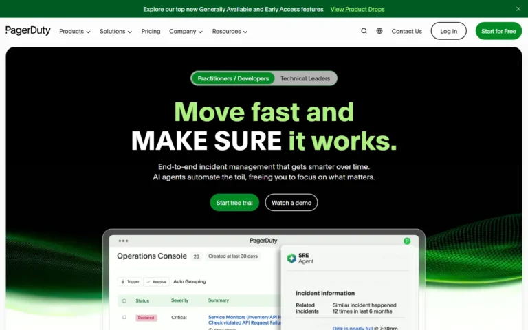Captura del sitio web de PagerDuty