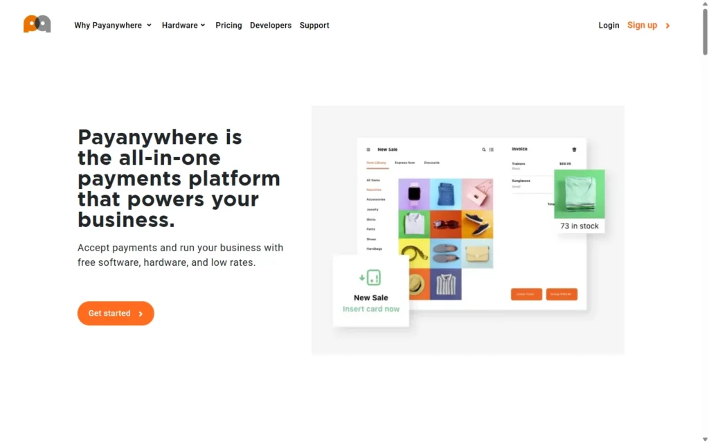 Captura del sitio web de PayAnywhere