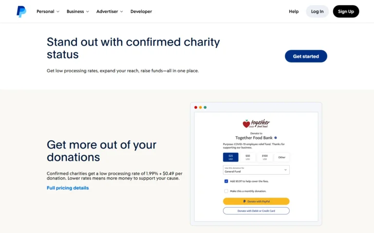 Captura del sitio web de Paypal
