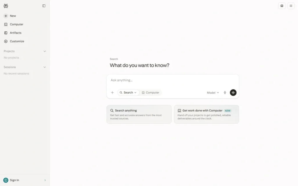 Captura del sitio web de Perplexity