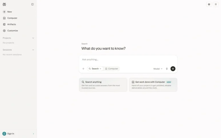 Captura del sitio web de Perplexity