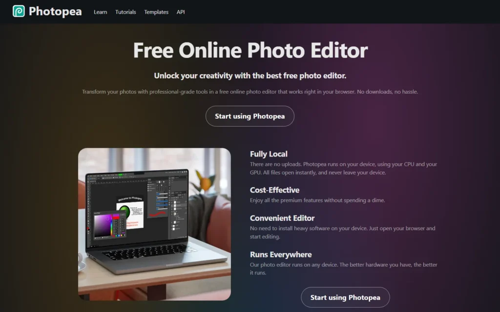 Captura del sitio web de Photopea