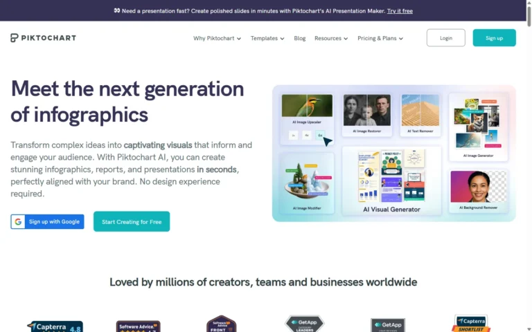 Captura del sitio web de Piktochart