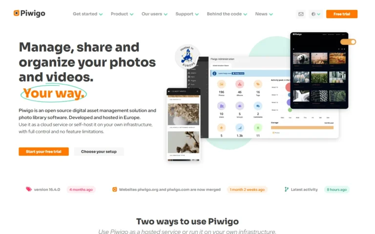 Captura del sitio web de Piwigo