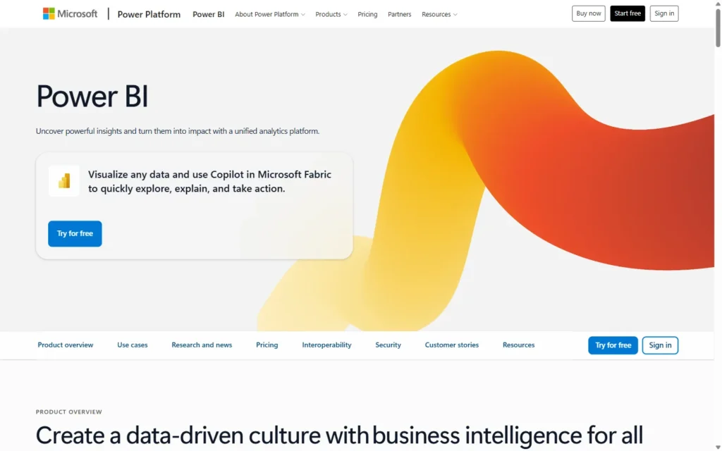 Captura del sitio web de Power BI