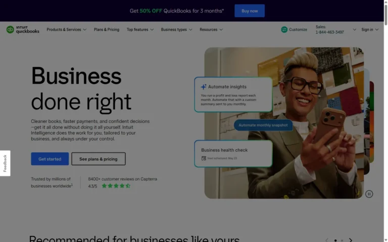 Captura del sitio web de QuickBooks