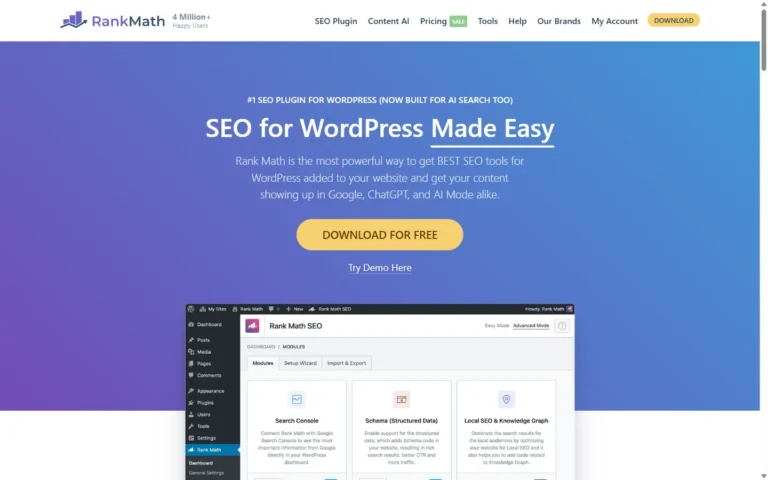 Captura del sitio web de Rankmath
