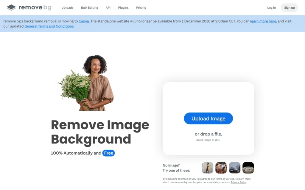 Captura del sitio web de remove.bg