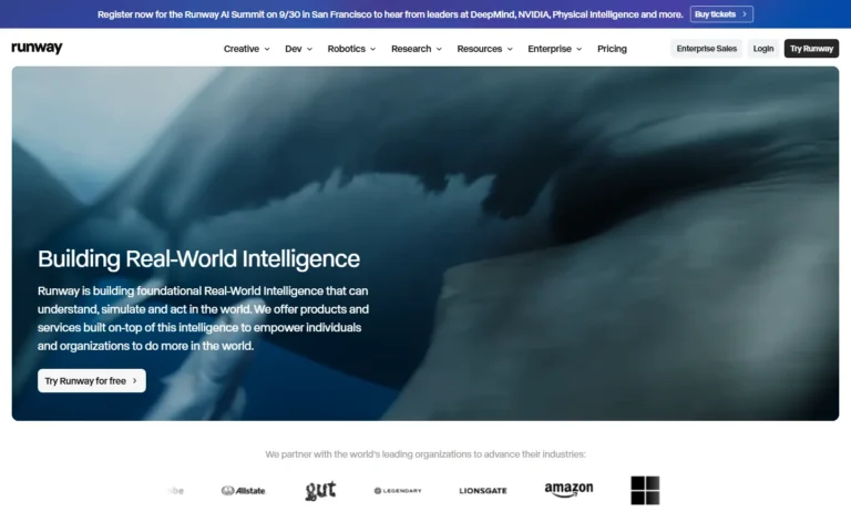 Captura del sitio web de Runway