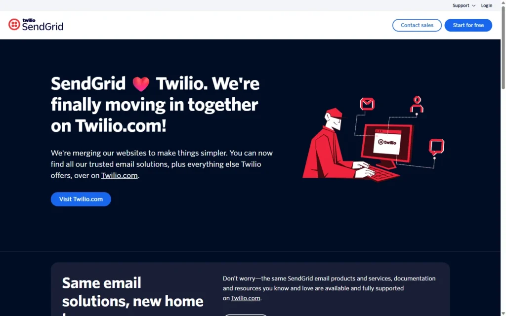 Captura del sitio web de SendGrid