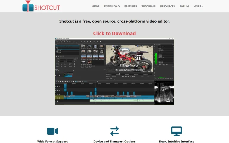 Captura del sitio web de Shotcut