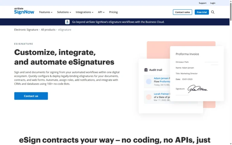 Captura del sitio web de signNow