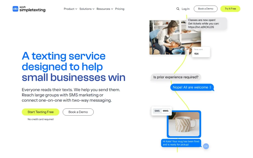 Captura del sitio web de SimpleTexting
