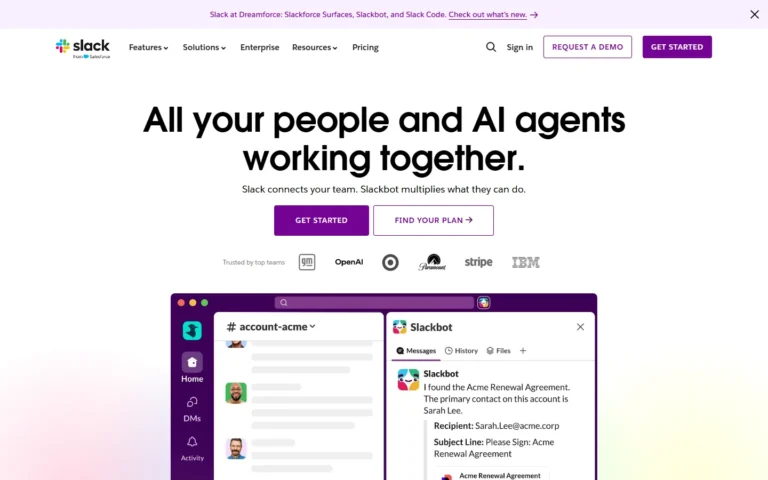Captura del sitio web de Slack