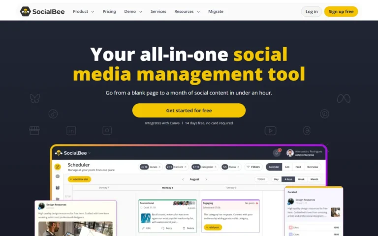 Captura del sitio web de SocialBee