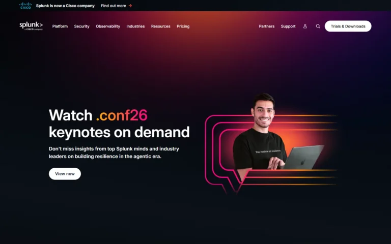 Captura del sitio web de Splunk