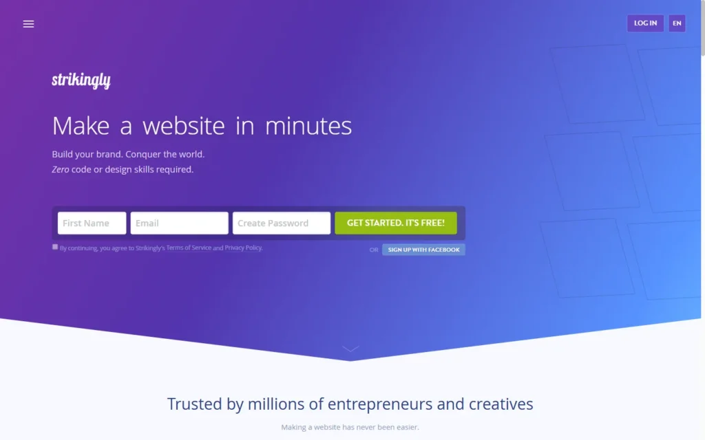 Captura del sitio web de Strikingly