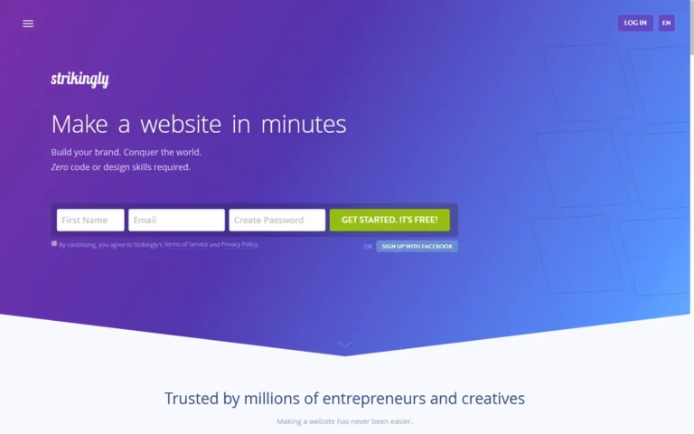 Captura del sitio web de Strikingly
