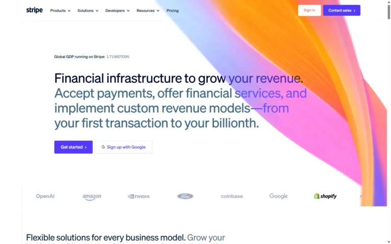 Captura del sitio web de Stripe